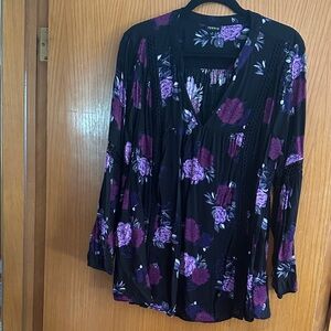 Torrid Black Blouse with Purple Floral Design